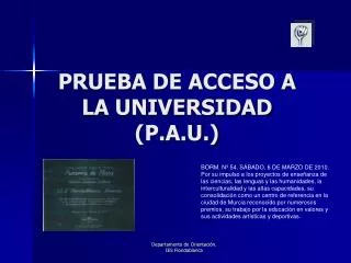 Ppt Prueba De Acceso A La Universidad Powerpoint Presentation Free