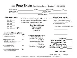 Free Skate Classes Level 1 ____ Level 2 ____ Level 3 ____