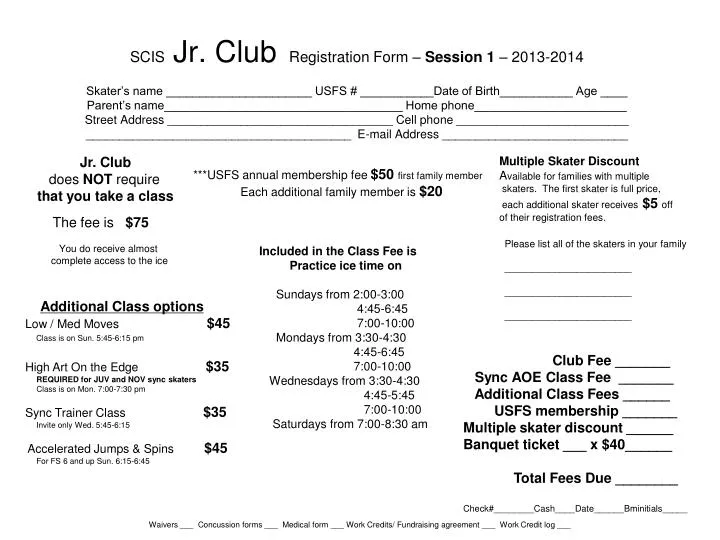 waivers concussion forms medical form work credits fundraising agreement work credit log