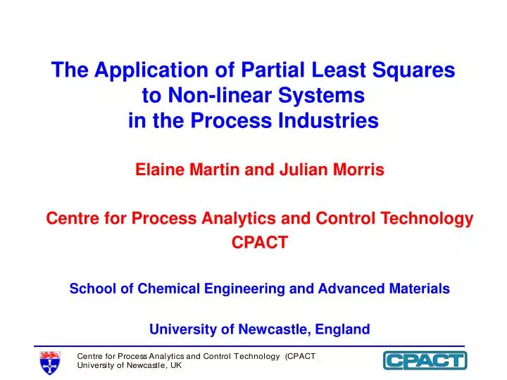 the application of partial least squares to non linear systems in the process industries