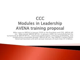 CCC Modules in Leadership AVENA training proposal