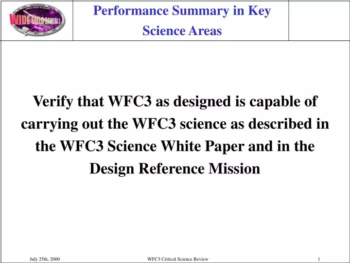 performance summary in key science areas