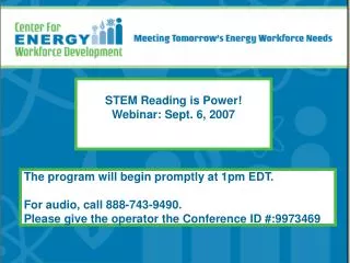 STEM Reading is Power! Webinar: Sept. 6, 2007