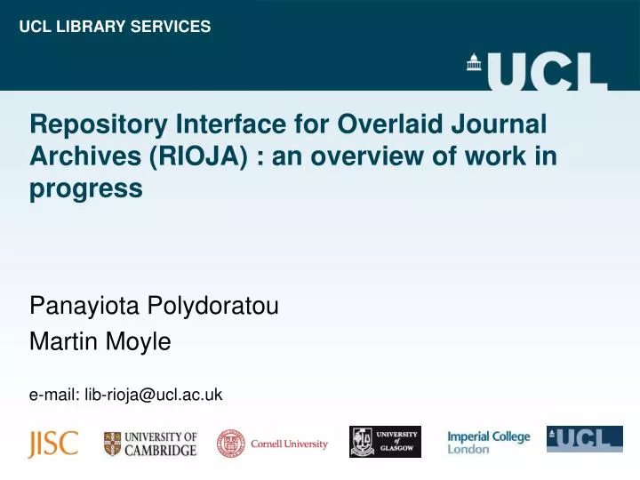 repository interface for overlaid journal archives rioja an overview of work in progress