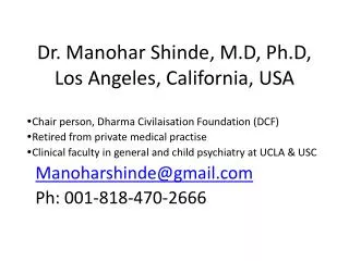 Dr. Manohar Shinde, M.D, Ph.D, Los Angeles, California, USA