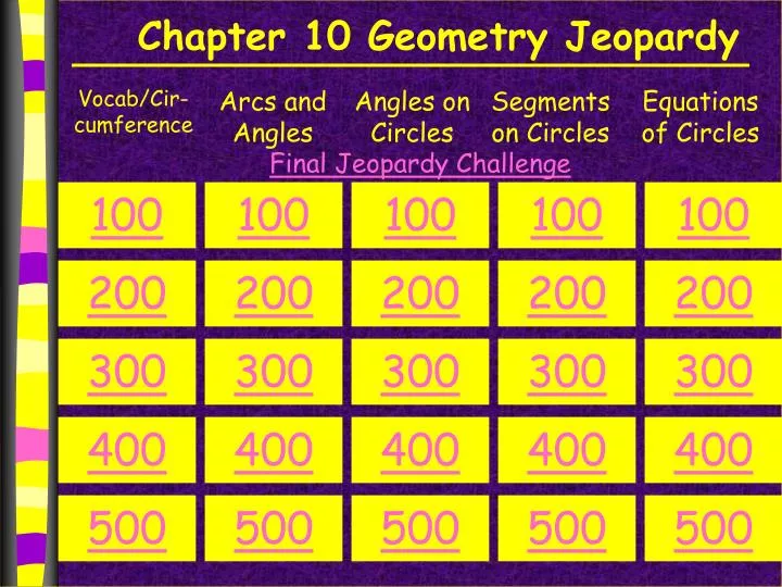 chapter 10 geometry jeopardy