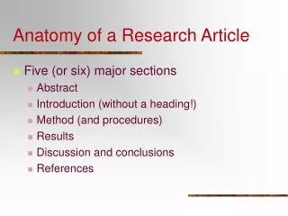 Anatomy of a Research Article