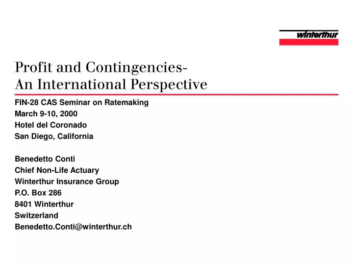 profit and contingencies an international perspective