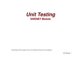 Unit Testing SWENET Module