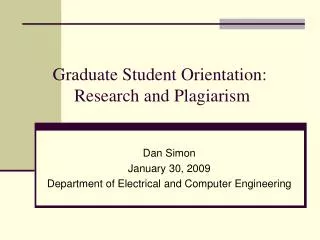 Graduate Student Orientation: Research and Plagiarism