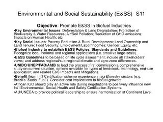 Environmental and Social Sustainability (E&amp;SS)- S11
