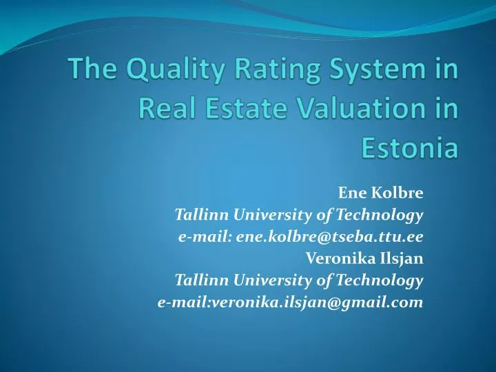 the quality rating system in real estate valuation in estonia