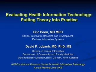 Evaluating Health Information Technology: Putting Theory Into Practice