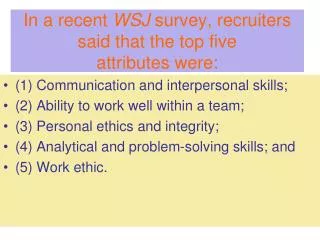 In a recent WSJ survey, recruiters said that the top five attributes were: