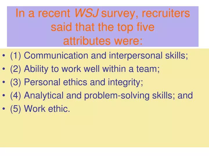 in a recent wsj survey recruiters said that the top five attributes were