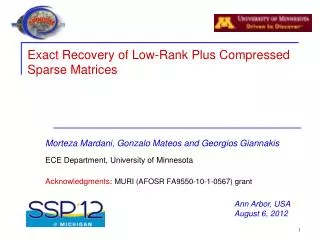 Exact Recovery of Low-Rank Plus Compressed Sparse Matrices
