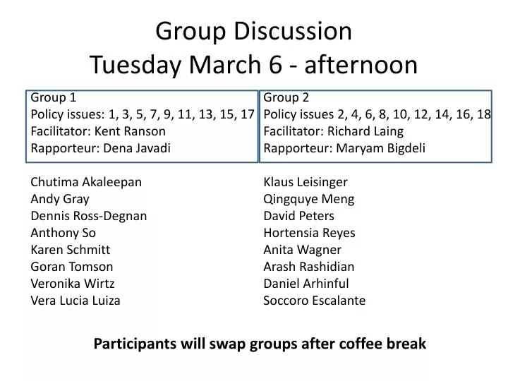 group discussion tuesday march 6 afternoon