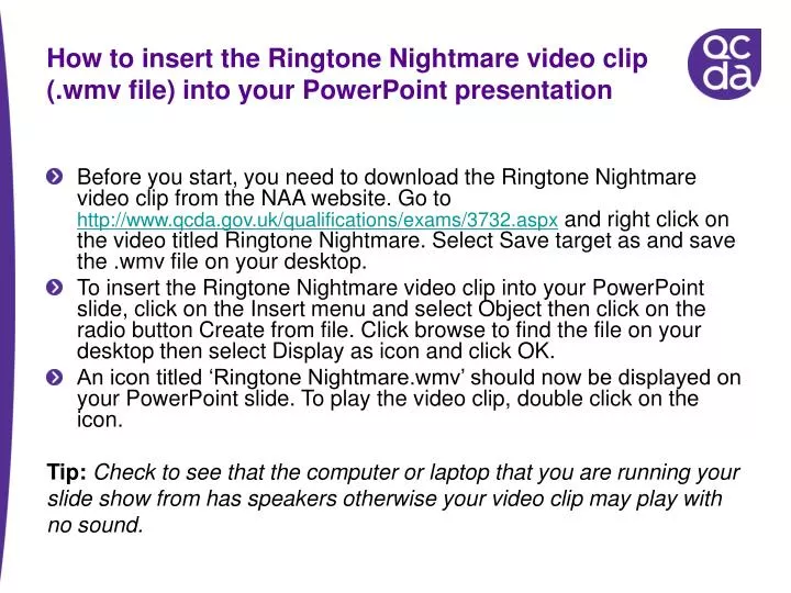 how to insert the ringtone nightmare video clip wmv file into your powerpoint presentation