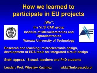 How we learned to participate in EU projects