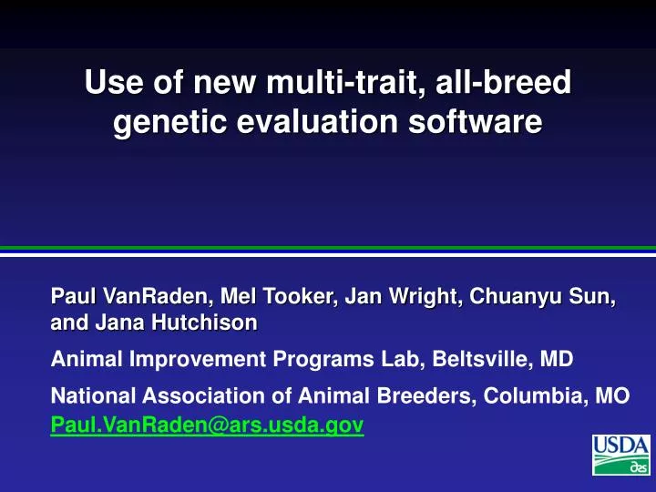 use of new multi trait all breed genetic evaluation software