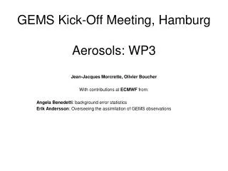 GEMS Kick-Off Meeting, Hamburg Aerosols: WP3
