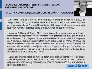 RELACIONES LABORALES -Facultad de Derecho – UDELAR FUNDAMENTOS FILOSÓFICOS