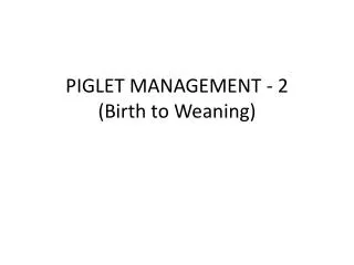 PIGLET MANAGEMENT - 2 (Birth to Weaning)