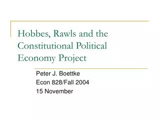 Hobbes, Rawls and the Constitutional Political Economy Project