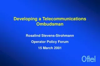 Developing a Telecommunications Ombudsman