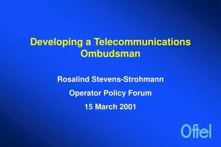 developing a telecommunications ombudsman