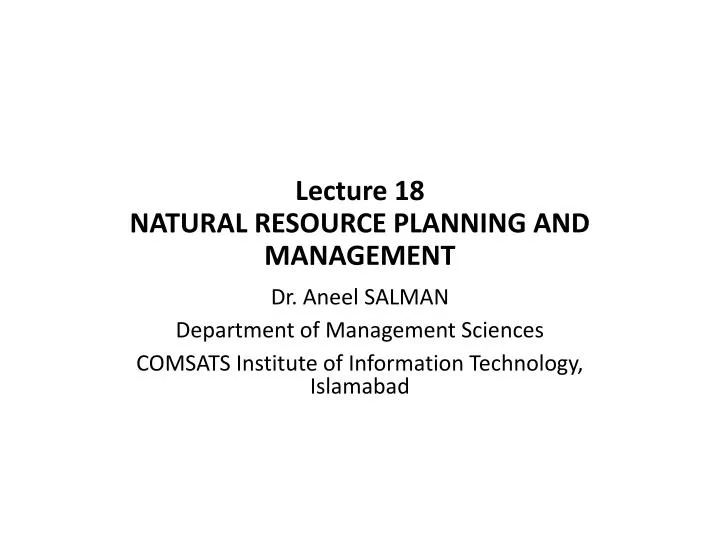 lecture 18 natural resource planning and management