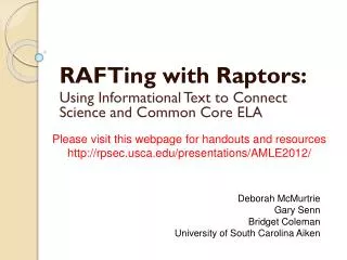 RAFTing with Raptors: Using Informational Text to Connect Science and Common Core ELA