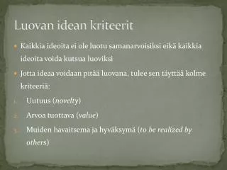 luovan idean kriteerit