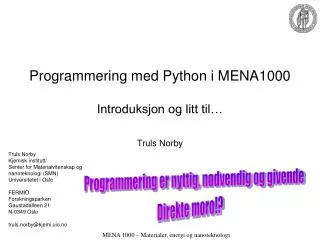 programmering med python i mena1000 introduksjon og litt til