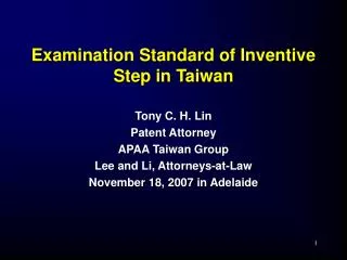 Examination Standard of Inventive Step in Taiwan