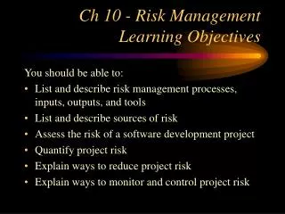 Ch 10 - Risk Management Learning Objectives