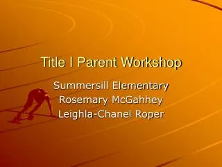 Title I Parent Workshop