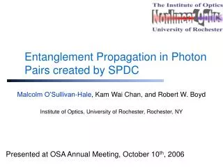 Entanglement Propagation in Photon Pairs created by SPDC