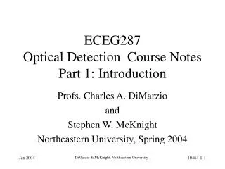 ECEG287 Optical Detection Course Notes Part 1: Introduction