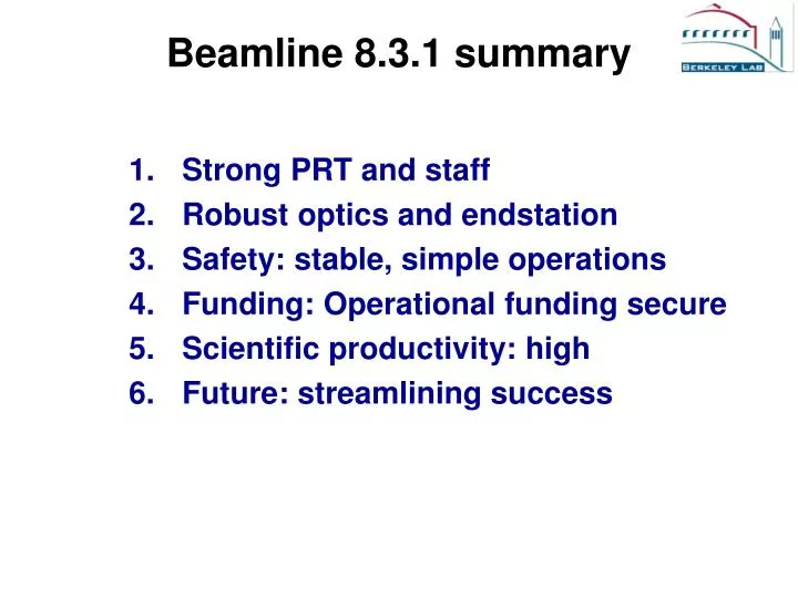 beamline 8 3 1 summary