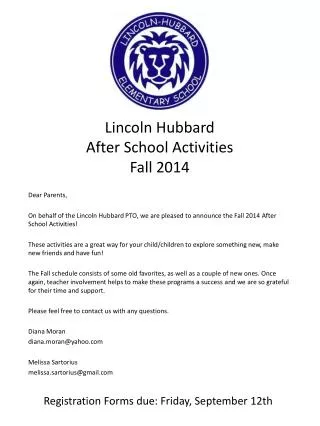 Lincoln Hubbard After School Activities Fall 2014