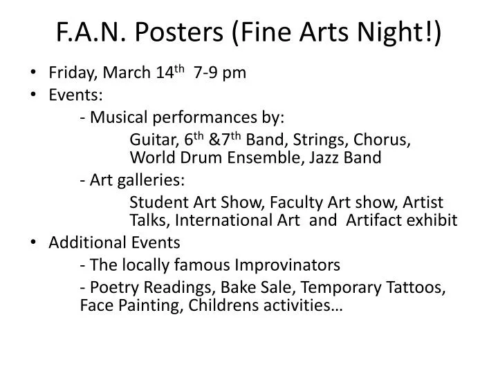 f a n posters fine arts night