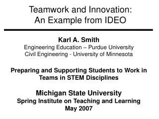 Teamwork and Innovation: An Example from IDEO