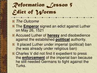 Reformation Lesson 5 Edict of Worms