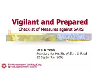 Vigilant and Prepared Check list of Measures against SARS
