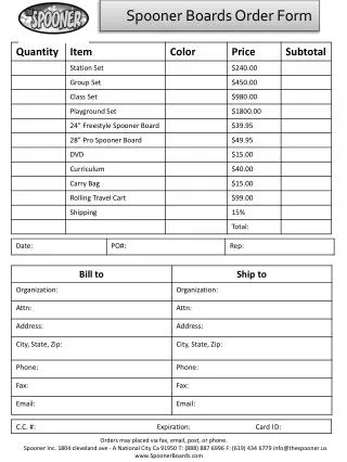 Spooner Boards Order Form