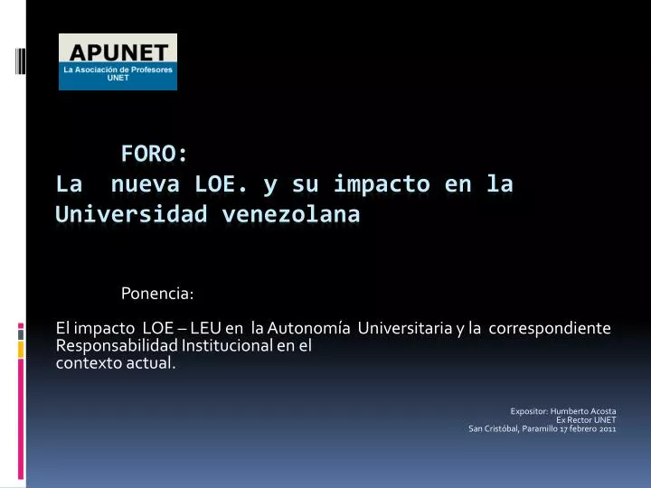 foro la nueva loe y su impacto en la universidad venezolana