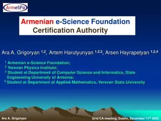 Armenian e-Science Foundation Certification Authority