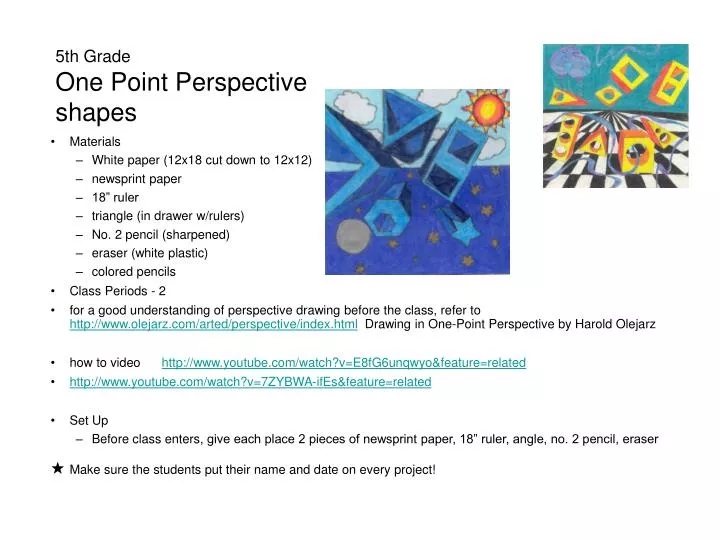 5th grade one point perspective shapes