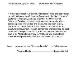 Michel Foucault (1926-1984) Madness and Civilization